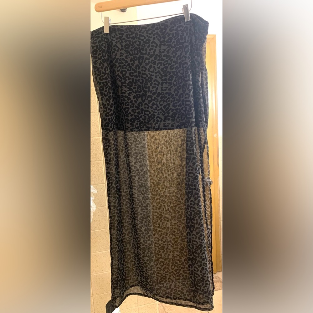 Black and grey cheetah print peek-a-boo skirt with side slit